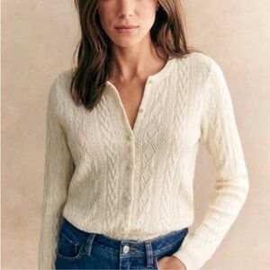 NEW Sezane Ruben  Elegant Cream Cable Knit Pointelle Cardigan SzXS/S price firm